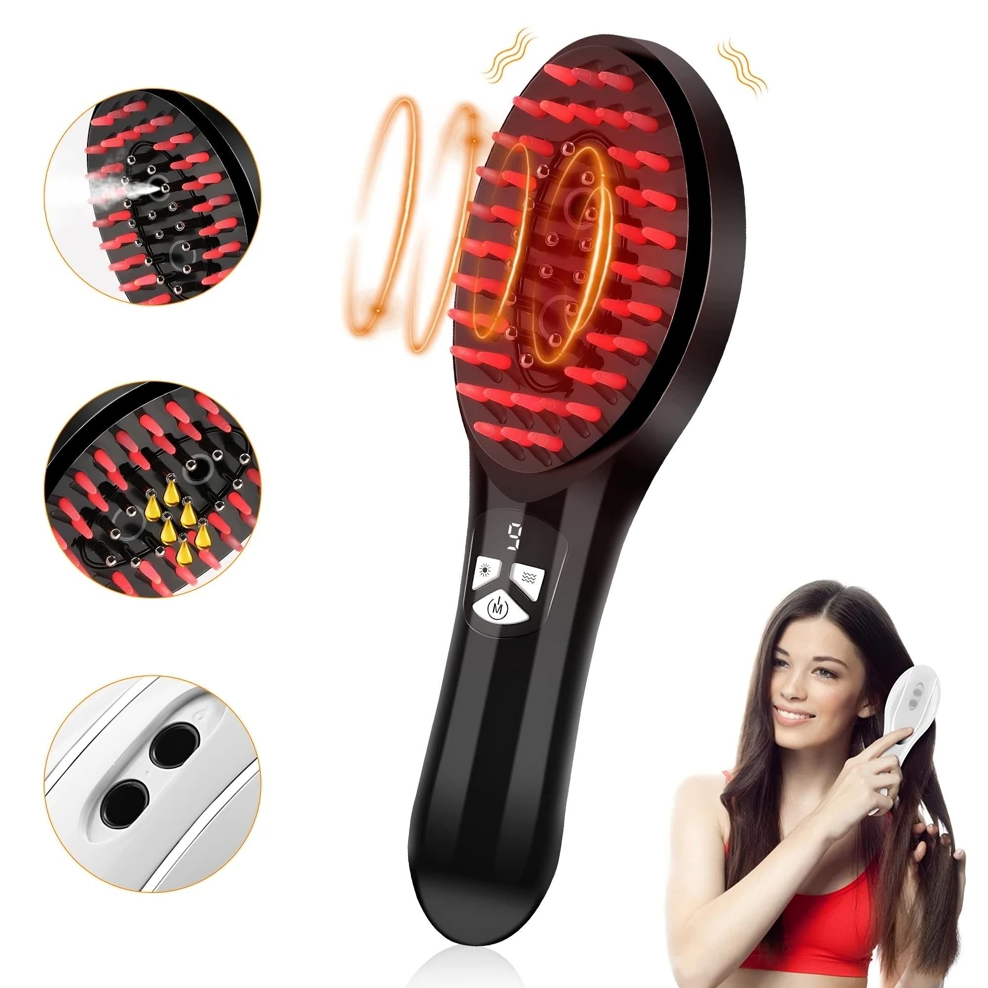 EMS Electric Scalp Massage Comb with Red Light Therapy & Nano Mist